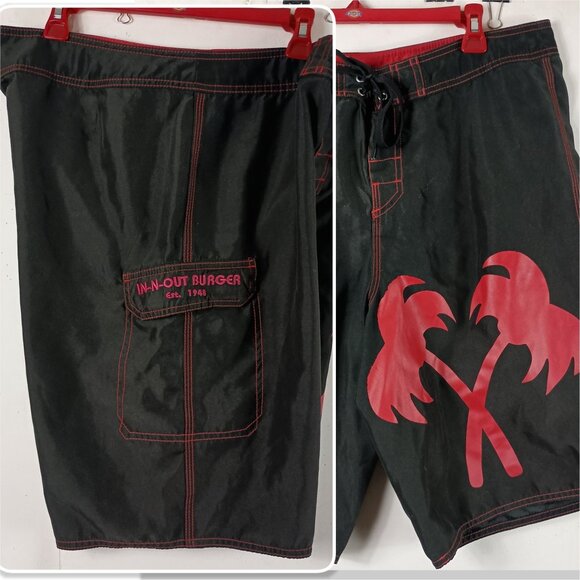In-N-Out Burger Boardshorts Mens L 35 Black Graphic Swim Trunks Surf Skater - Picture 1 of 8